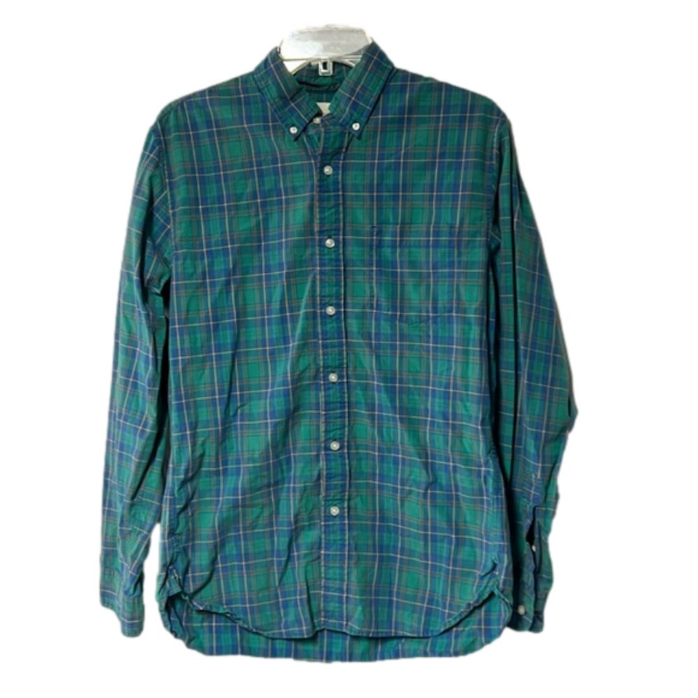 EUC Men’s Lands‎ End Canvas button up shirt size S green blue untucked wear